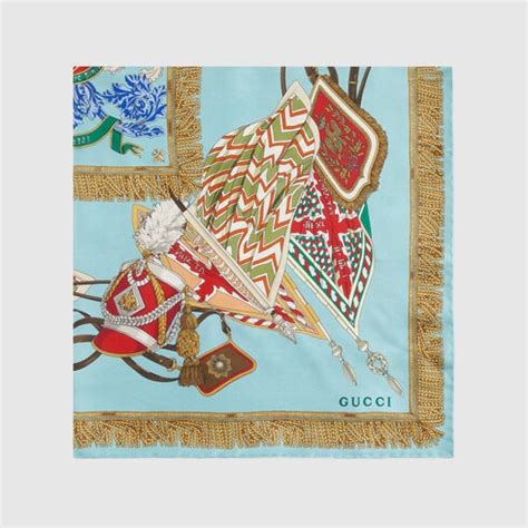 gucci twill scarf|Crest print heavy twill scarf in light blue .